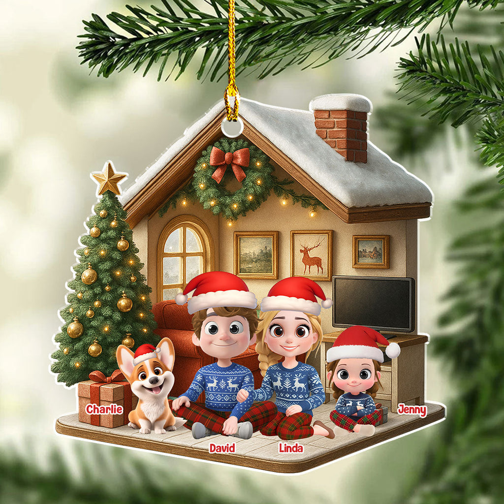 Custom Christmas Decor Home Birthday Gifts For Dog Lovers • Under A Happy Roof - Personalized 3D Effect Acrylic Ornament