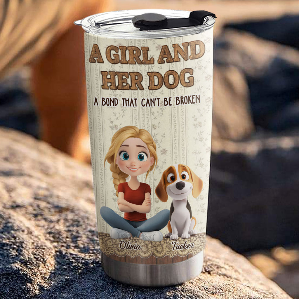 Custom Christmas Birthday Gifts For Dog Mom, Dog Lovers • A Vintage Girl And Her Dog - Personalized 3D Effect Tumbler