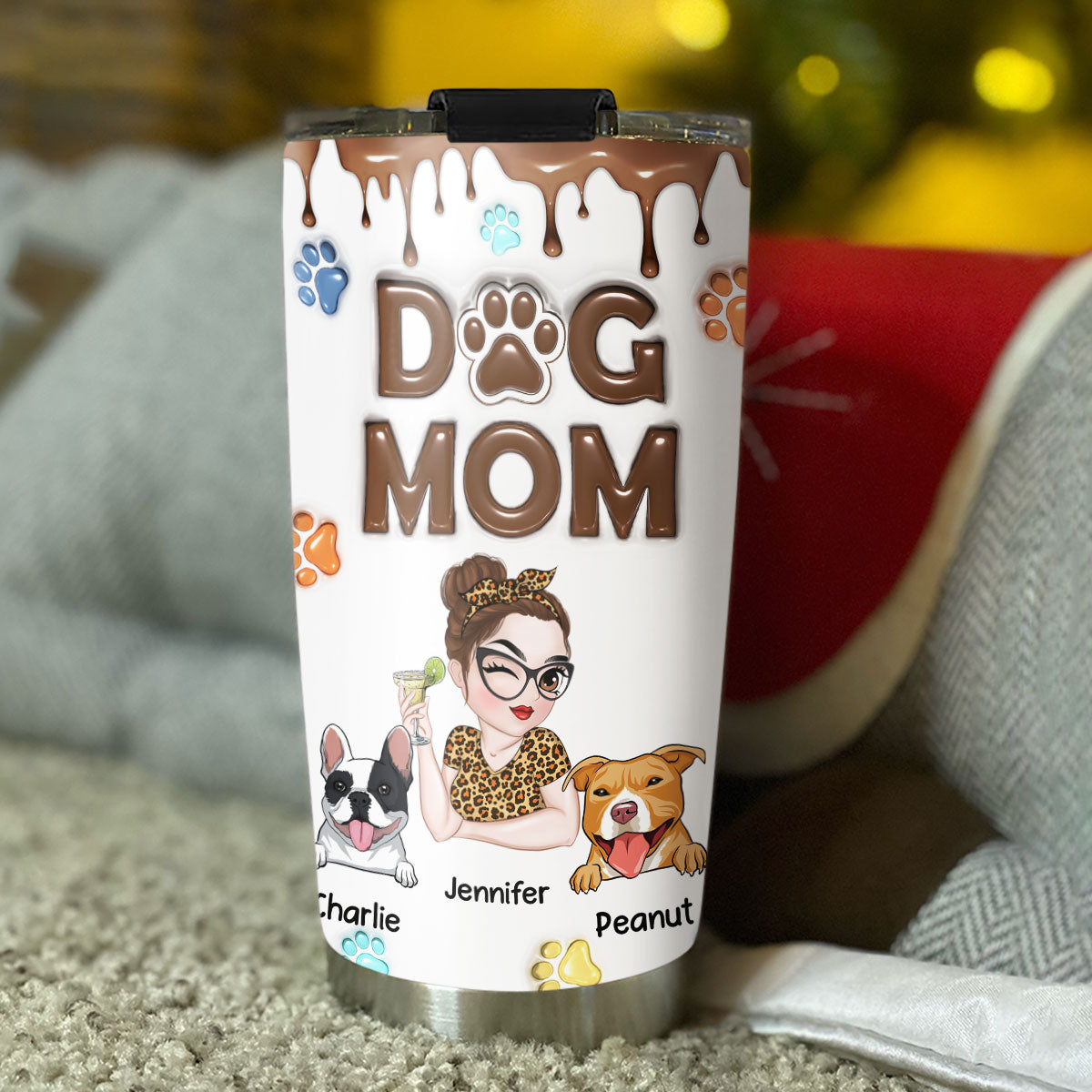 Custom Mother's day Birthday Gifts For Dog Mom, Dog Lovers • Cutest Dog Mom - Personalized 3D Inflated Effect Tumbler