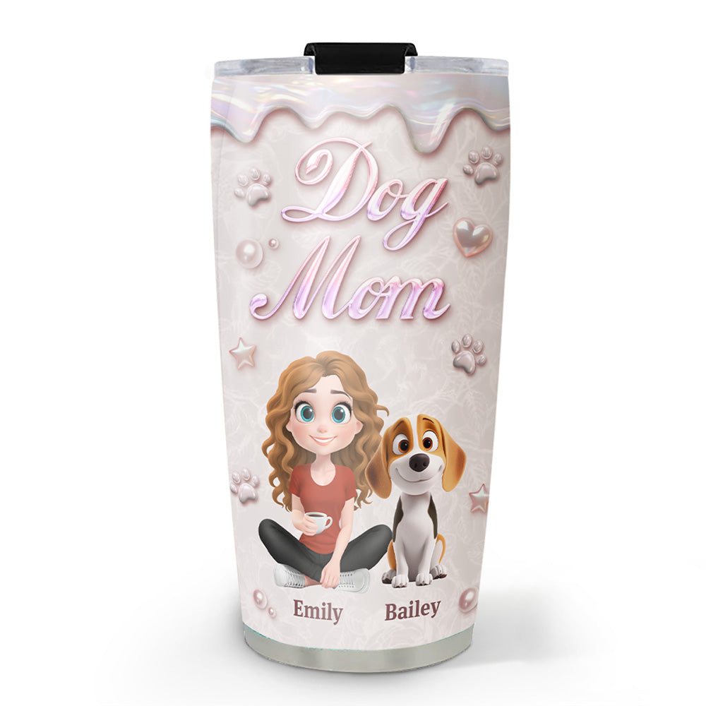 Custom Christmas Birthday Gifts For Dog Mom, Dog Lovers • Sparkling Pearl Dog Mom - Personalized 3D Effect Tumbler