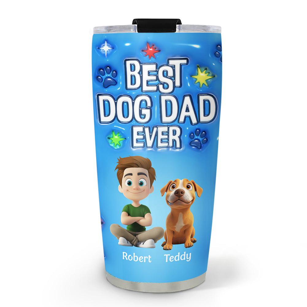 Custom Christmas Birthday Gifts For Dog Dad, Dog Lovers • Dog Dad Power - Personalized 3D Inflated Effect Tumbler