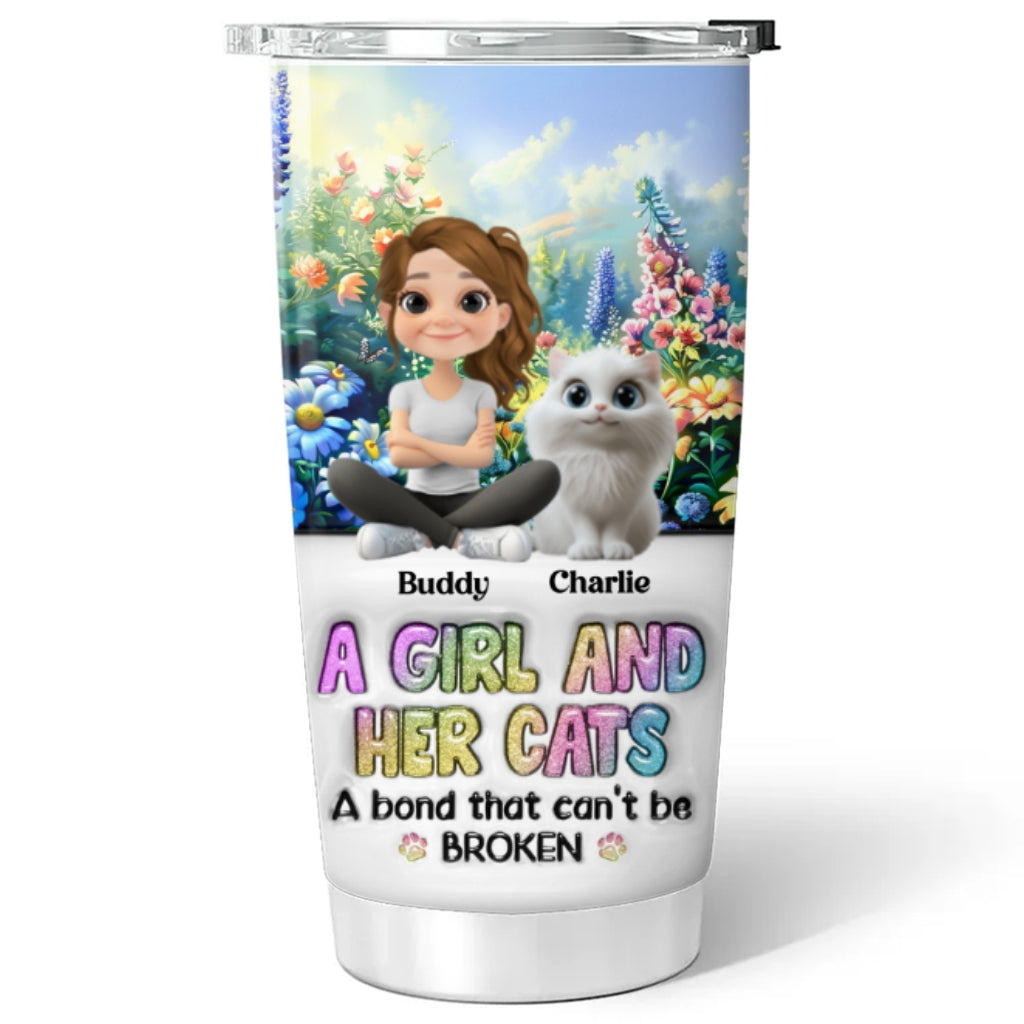 Custom Christmas Birthday Gifts For Cat Mom, Cat Lovers • A Girl And Her Lovely Cat - Personalized 3D Inflated Effect Tumbler
