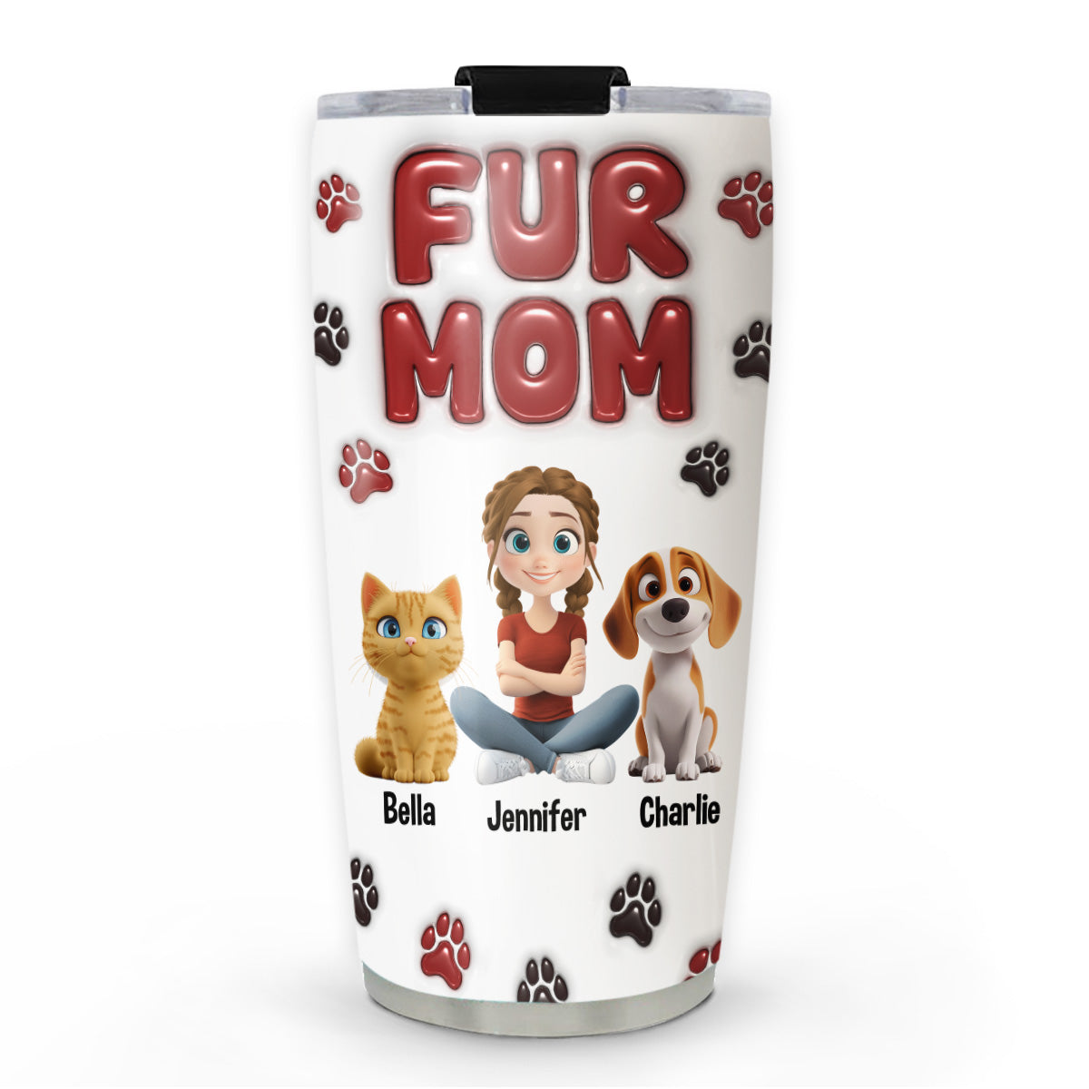 Custom Mother's day Birthday Gifts For Cat Mom, Cat Lovers • Lovely Fur Mama - Personalized 3D Inflated Effect Tumbler