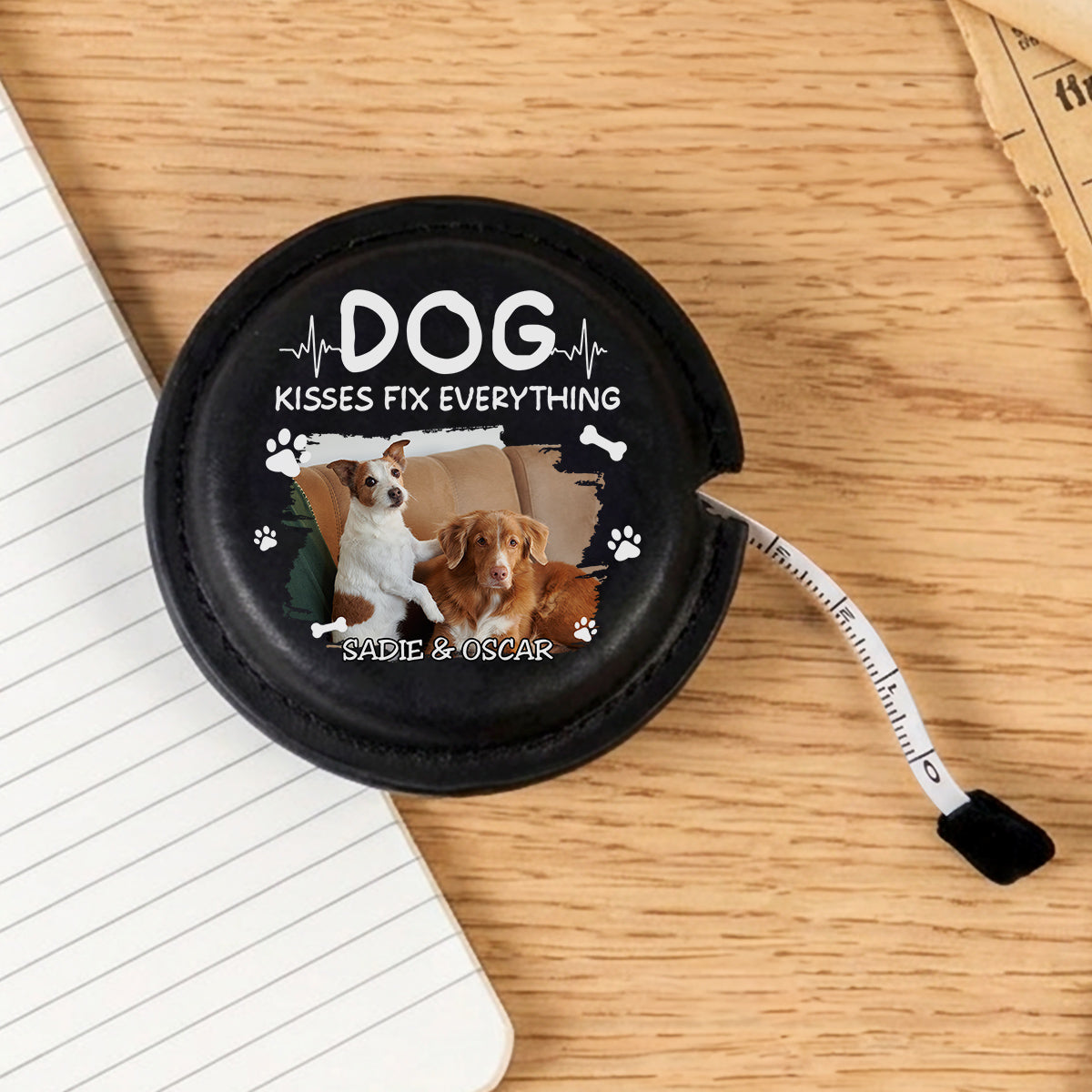 Dog Kisses Photo - Personalized Leather Tape Measure