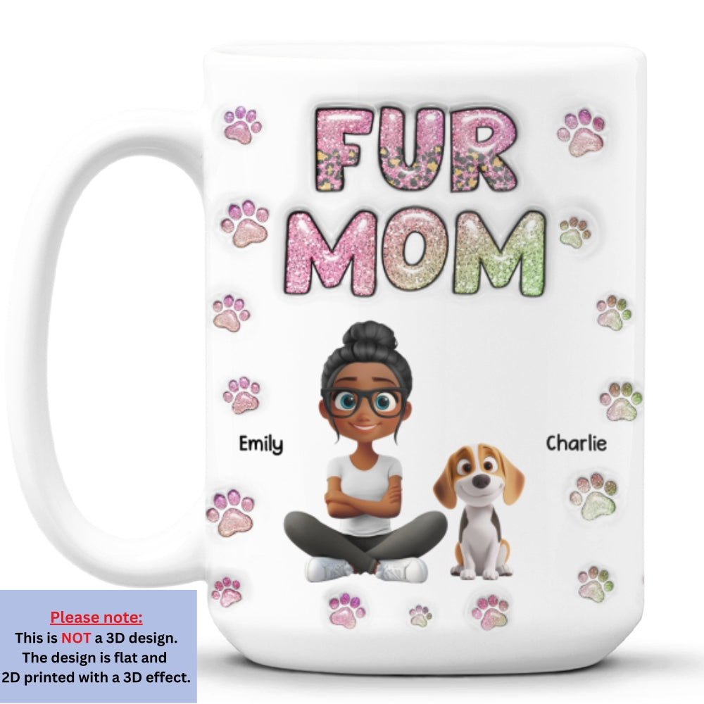 Custom Christmas Birthday Gifts For Dog Mom, Dog Lovers • Fur Mom Lovely Chibi - Personalized 3D Inflated Effect Mug