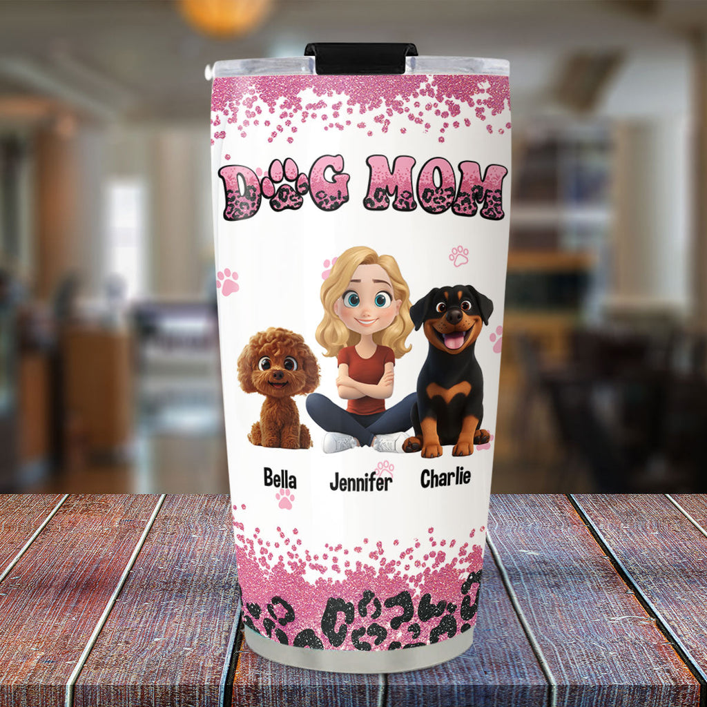 Custom Mother's day Birthday Gifts For Dog Mom, Dog Lovers • Dog Mom Pink Leopard - Personalized Tumbler