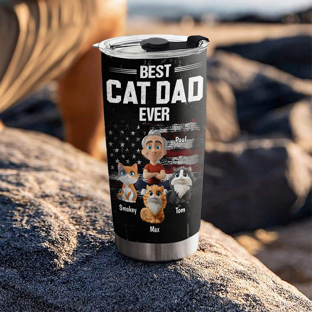 Custom Father's day Birthday Gifts For Cat Dad, Cat Lovers • American Cat Dad - Personalized Tumbler