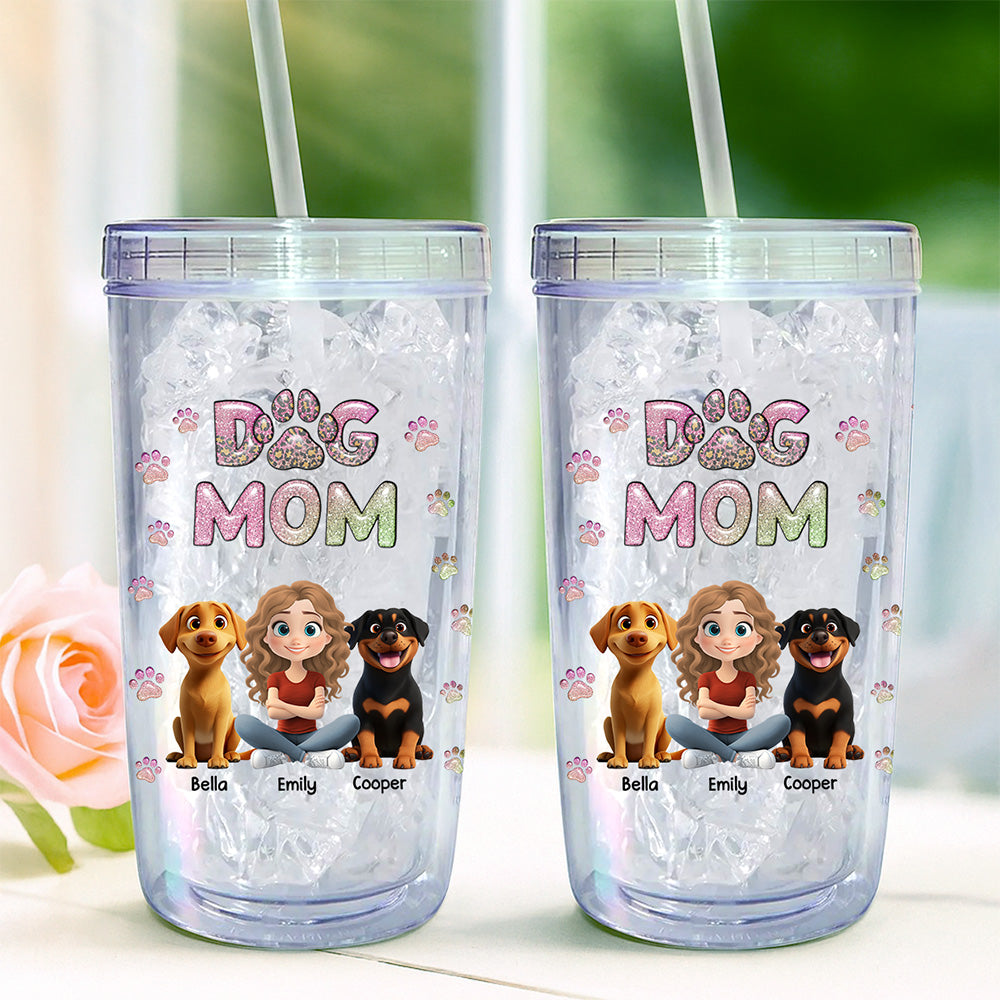 Custom Christmas Birthday Gifts For Dog Mom, Dog Lovers • Dog Mom Lovely Chibi - Personalized 14oz Plastic Tumbler