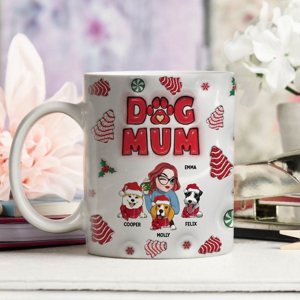 Custom Mother's day Birthday Gifts For Dog Mom, Dog Lovers • Dog Mom Christmas Cake - Personalized 3D Inflated Effect Mug