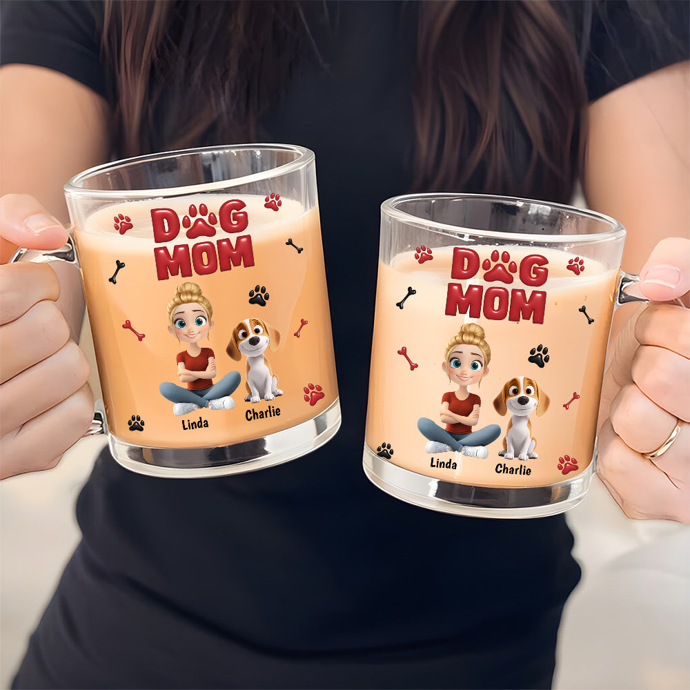 Custom Christmas Birthday Gifts For Dog Mom, Dog Lovers • Lovely Dog Mama - Personalized 3D Inflated Effect Glass Mug
