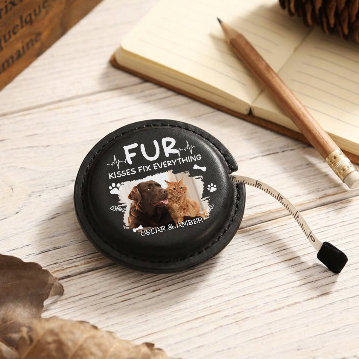 Pet Kisses Photo - Personalized Leather Tape Measure