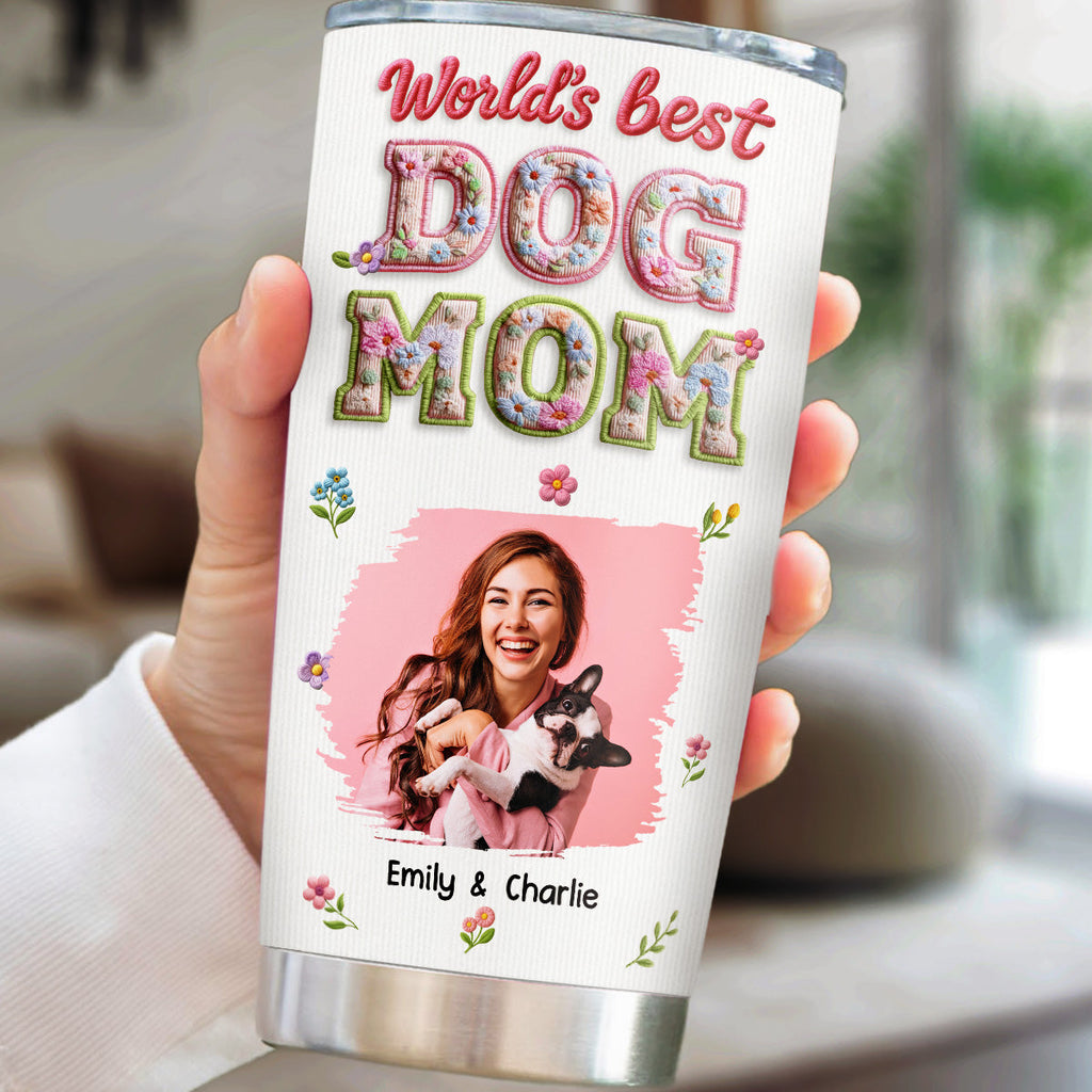 Custom Photo Christmas Birthday Gifts For Dog Mom, Dog Lovers • Blossoming Dog Mom Photo - Personalized 3D Effect Tumbler