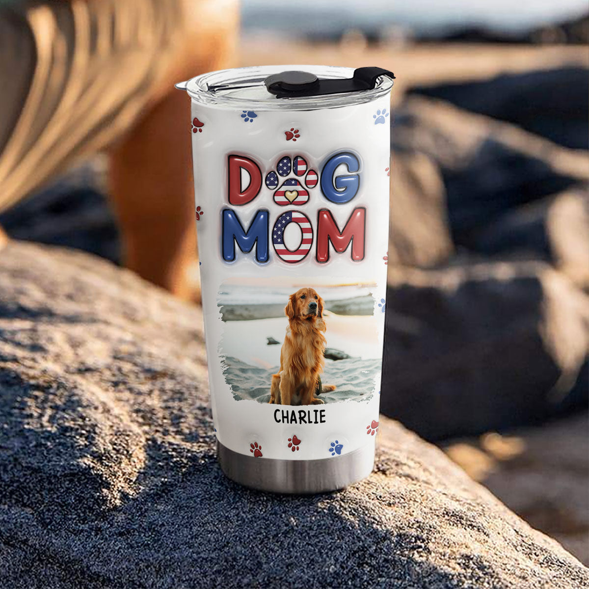 Custom Mother's day Birthday Gifts For Pet Mom, Pet Lovers • Lovely Dog Mom Version 3 Photo- Personalized 3D Inflated Effect Tumbler