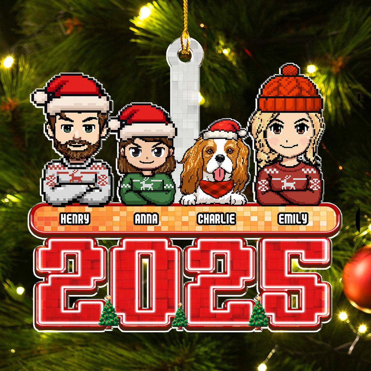 Custom Christmas Decor Home Birthday Gifts For Dog Lovers • Family Pixel 2025 - Personalized Acrylic Ornament