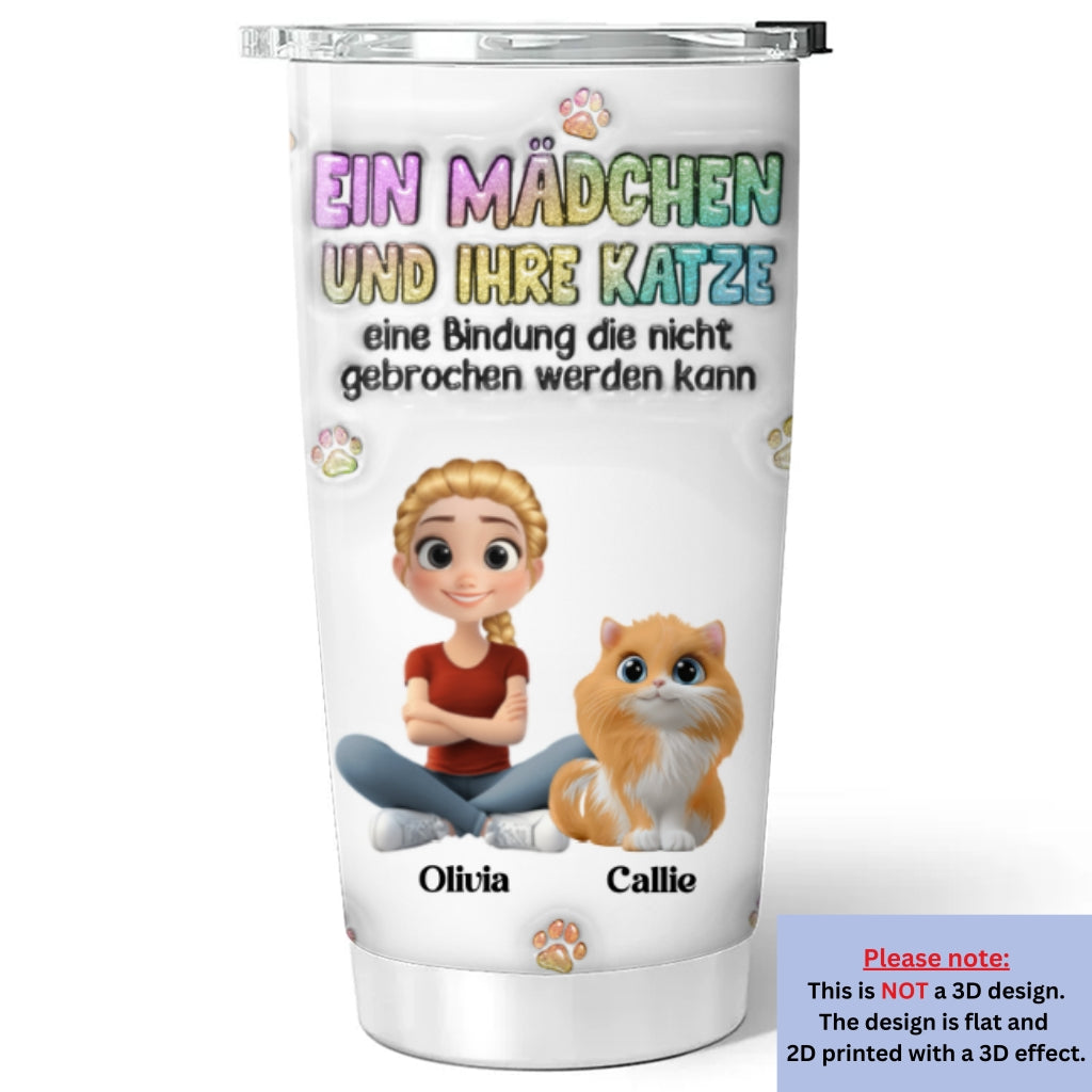 Custom Christmas Birthday Gifts For Cat Mom, Cat Lovers • Ein Mädchen mit ihrer Katze –  Personalisierter 3D-Thermobecher mit aufblasbarem Effekt