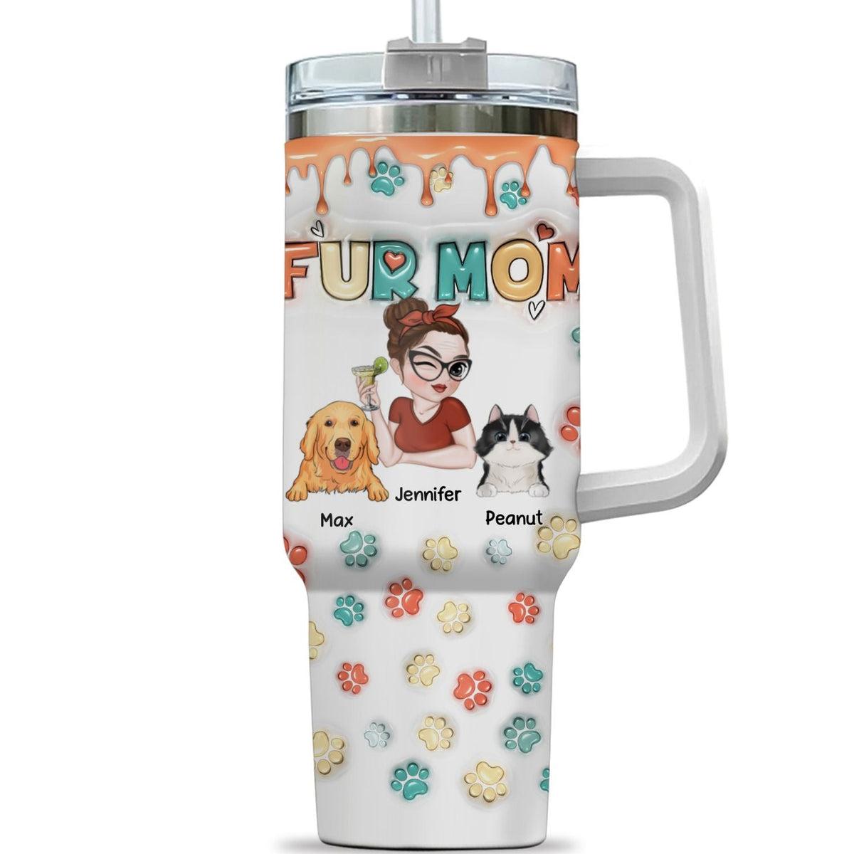 Custom Mother's day Birthday Gifts For Cat Mom, Cat Lovers • Mom Of Pets Ver 2 - Personalized 3D Inflated Effect Printed 40 Oz Tumbler