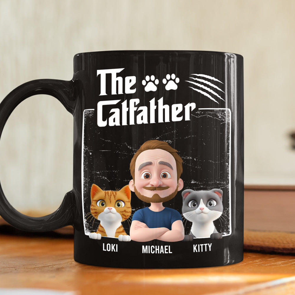 Custom Christmas Birthday Gifts For Cat Dad, Cat Lovers • The Catfather Dark Ver - Personalized Coffee Mug