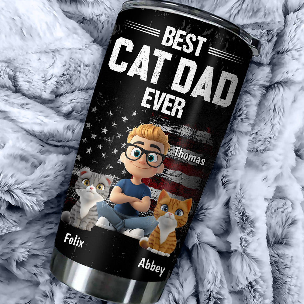 Custom Father's day Birthday Gifts For Cat Dad, Cat Lovers • American Cat Dad - Personalized Tumbler