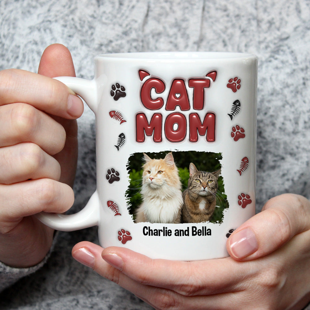 Custom Photo Christmas Birthday Gifts For Cat Mom, Cat Lovers • Lovely Cat Mama Photo - Personalized 3D Inflated Effect Mug