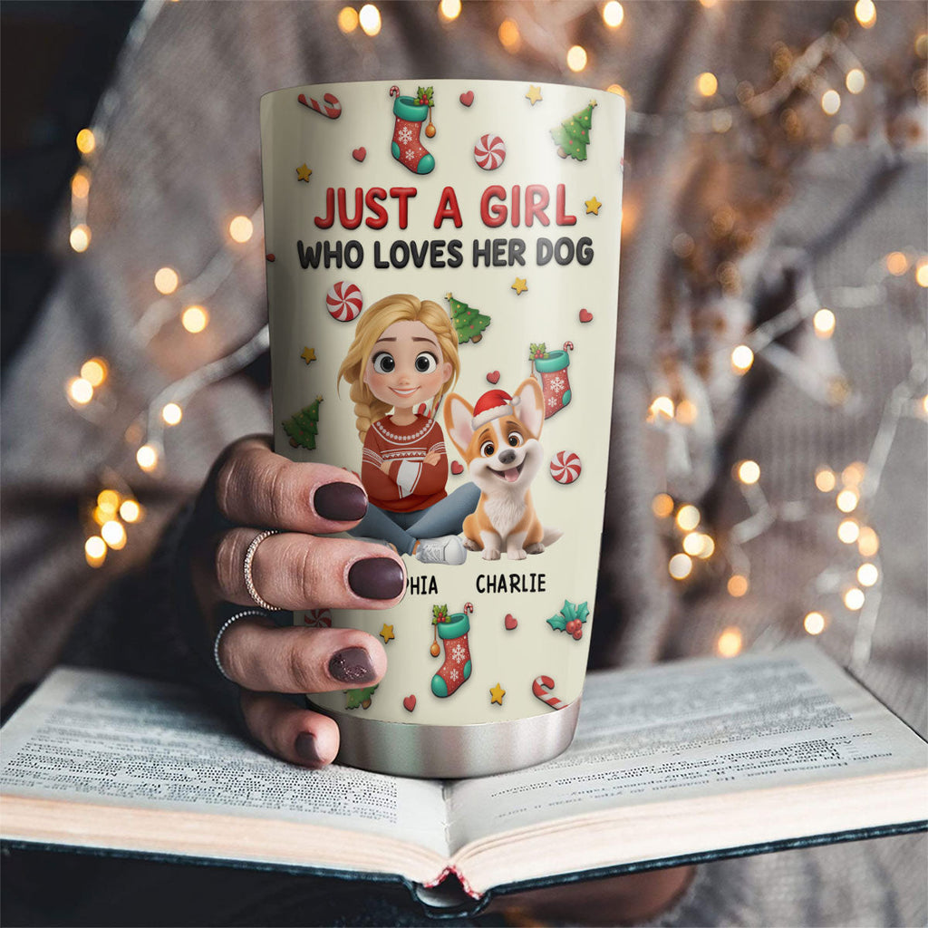 Custom Christmas Birthday Gifts For Dog Mom, Dog Lovers • Just A Girl Loves Her Dog So Much - Personalized 3D Effect Tumbler