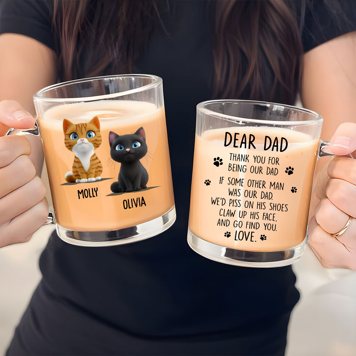 Custom Father's day Birthday Gifts For Cat Dad, Cat Lovers • Thanks Dad - Personalized Glass Mug