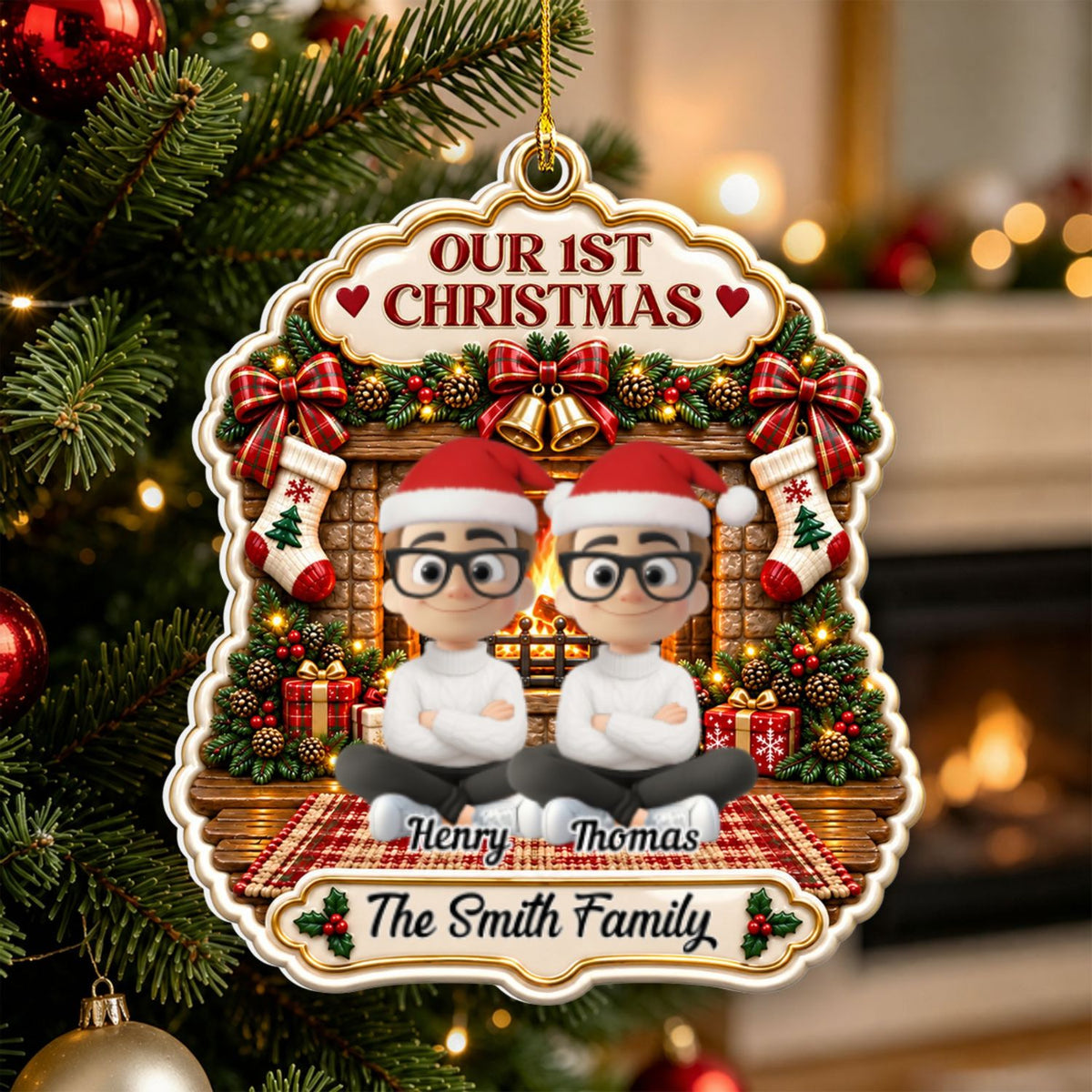 Custom Christmas Decor Home Birthday Gifts For Dog Mom, Dog Lovers • Forever Family - Personalized 3D White Acrylic Ornament