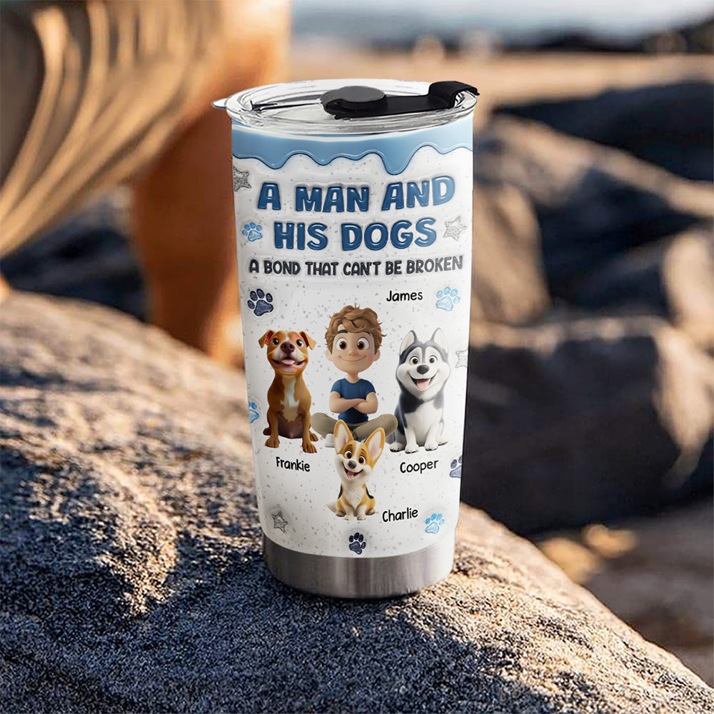 Custom Christmas Birthday Gifts For Dog Lovers • Dog Dad Mom Mum And Their Baby Blue - Personalized 3D Inflated Effect Tumbler