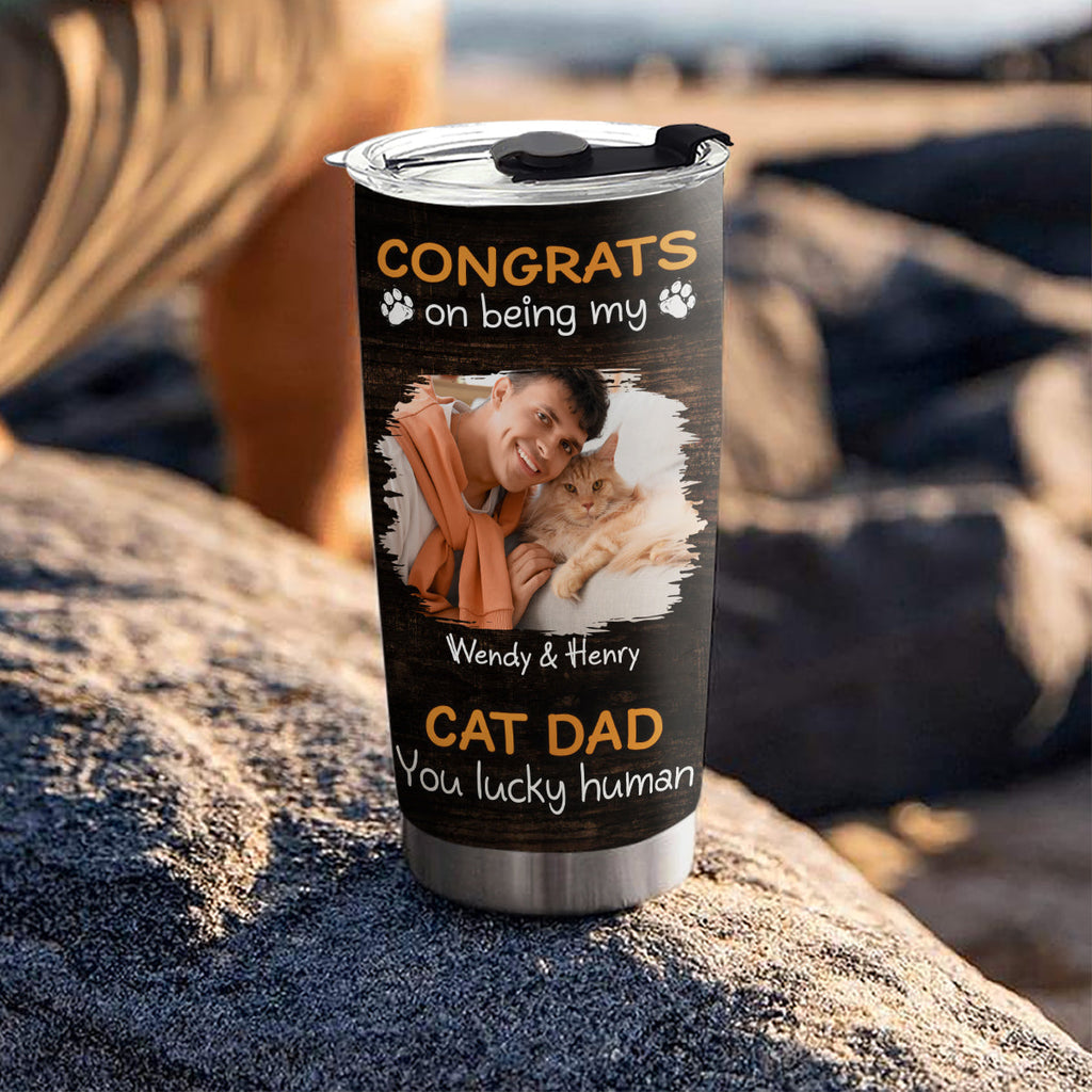 Custom Photo Christmas Birthday Gifts For Cat Dad, Cat Lovers • Congrats On Being Our Dad Cartoon Ver Cat Photo - Personalized Tumbler