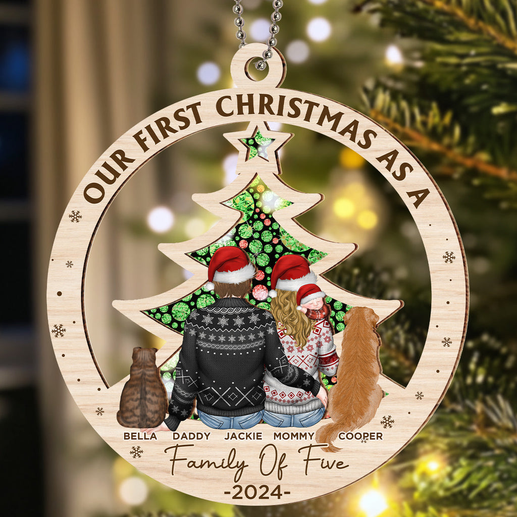 First Christmas As A Family Of Three New Parents - Personalized Suncatcher Ornament
