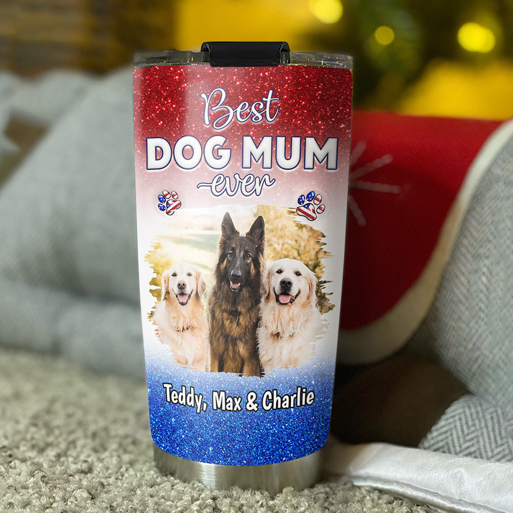 Custom Photo Christmas Birthday Gifts For Dog Mom, Dog Lovers • American Lovely Dog Mom Photo - Personalized 3D Inflated Effect Tumbler