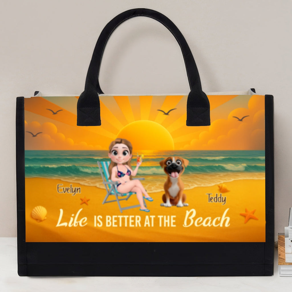Life Is Better At The Beach With Pet Cartoonize - Personalized Canvas Tote Bag