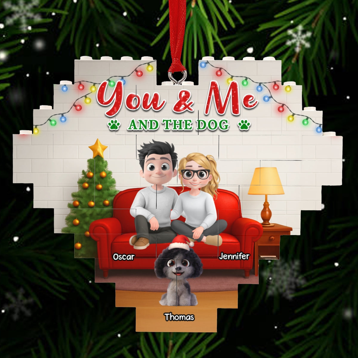 Custom Christmas Decor Home Birthday Gifts For Dog Lovers • In The Same Home - Personalized 3D Effect Heart Puzzle Ornament