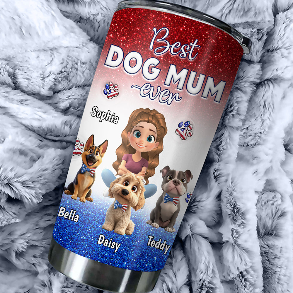 Custom Christmas Birthday Gifts For Dog Mom, Dog Lovers • American Lovely Dog Mom - Personalized 3D Inflated Effect Tumbler