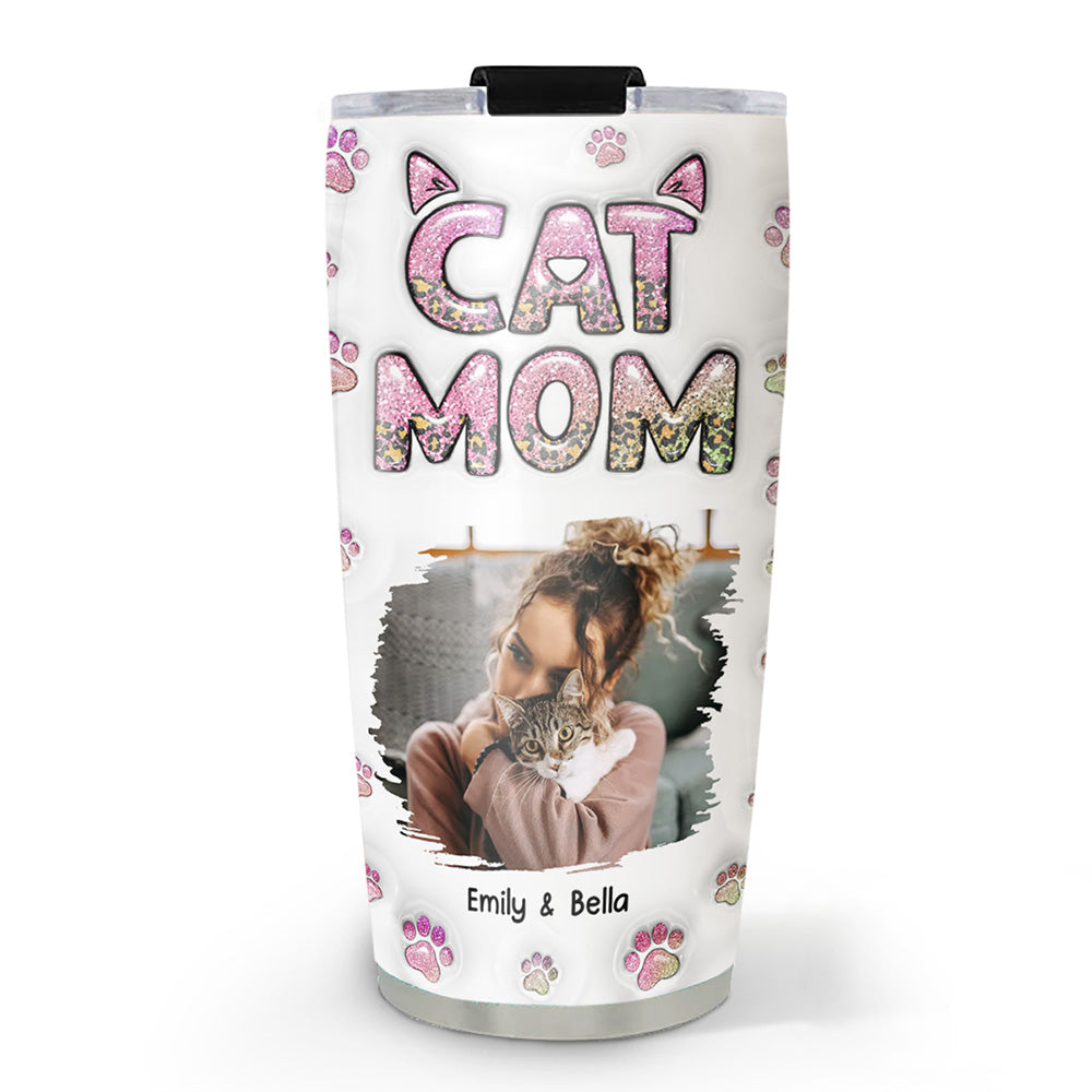 Custom Christmas Birthday Gifts For Pet Lovers • Cat Mom Lovely Chibi Version Photo - Personalized 3D Inflated Effect Tumbler