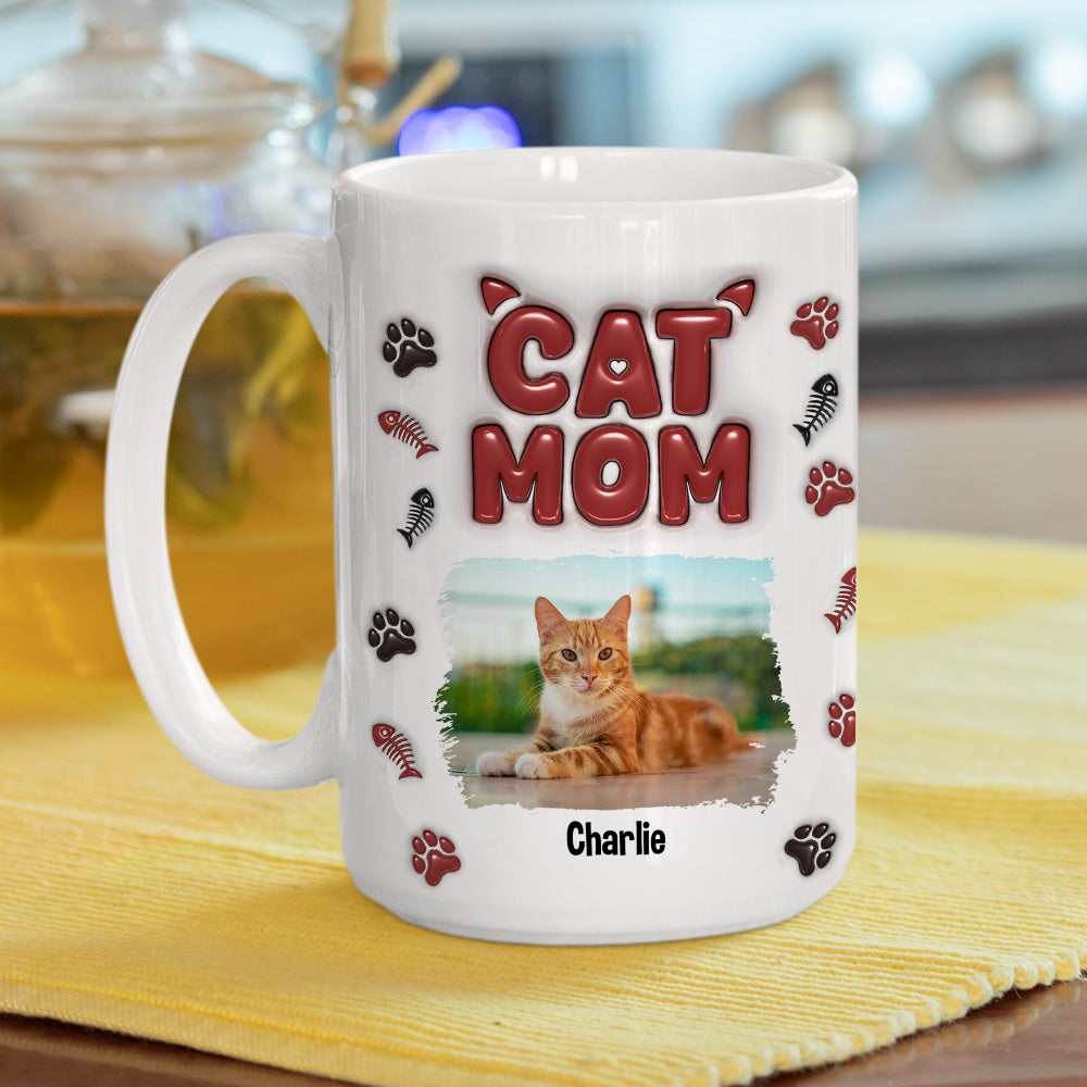 Custom Photo Christmas Birthday Gifts For Cat Mom, Cat Lovers • Lovely Cat Mama Photo - Personalized 3D Inflated Effect Mug