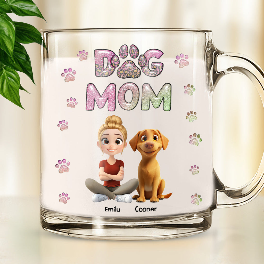 Custom Christmas Birthday Gifts For Dog Mom, Dog Lovers • Dog Mom Lovely Chibi - Personalized 3D Inflated Effect Glass Mug