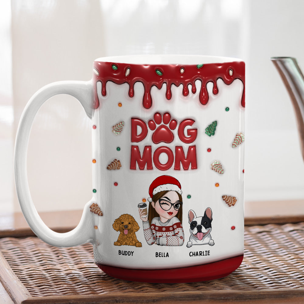 Custom Mother's day Birthday Gifts For Dog Mom, Dog Lovers • Lovely Dog Mom Cake - Personalized 3D Inflated Effect Mug