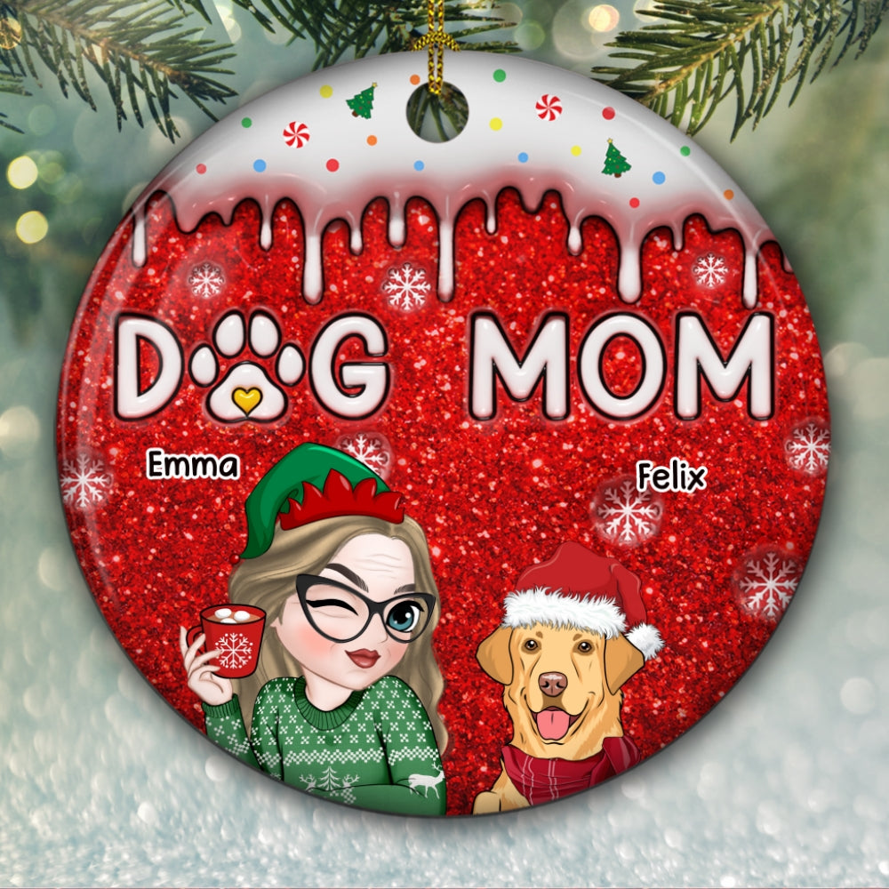 Christmas Dog Mom - Personalized 3D Inflated Effect Ceramic Ornament