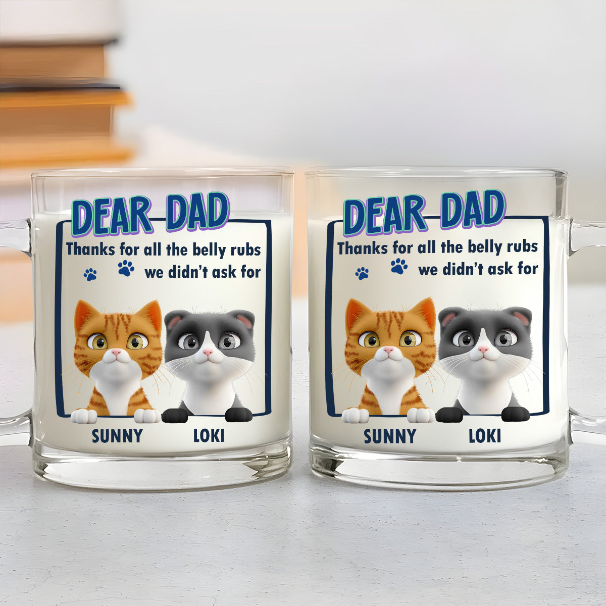 Custom Father's day Birthday Gifts For Cat Dad, Cat Lovers • Thanks For All The Belly Rubs - Personalized Glass Mug