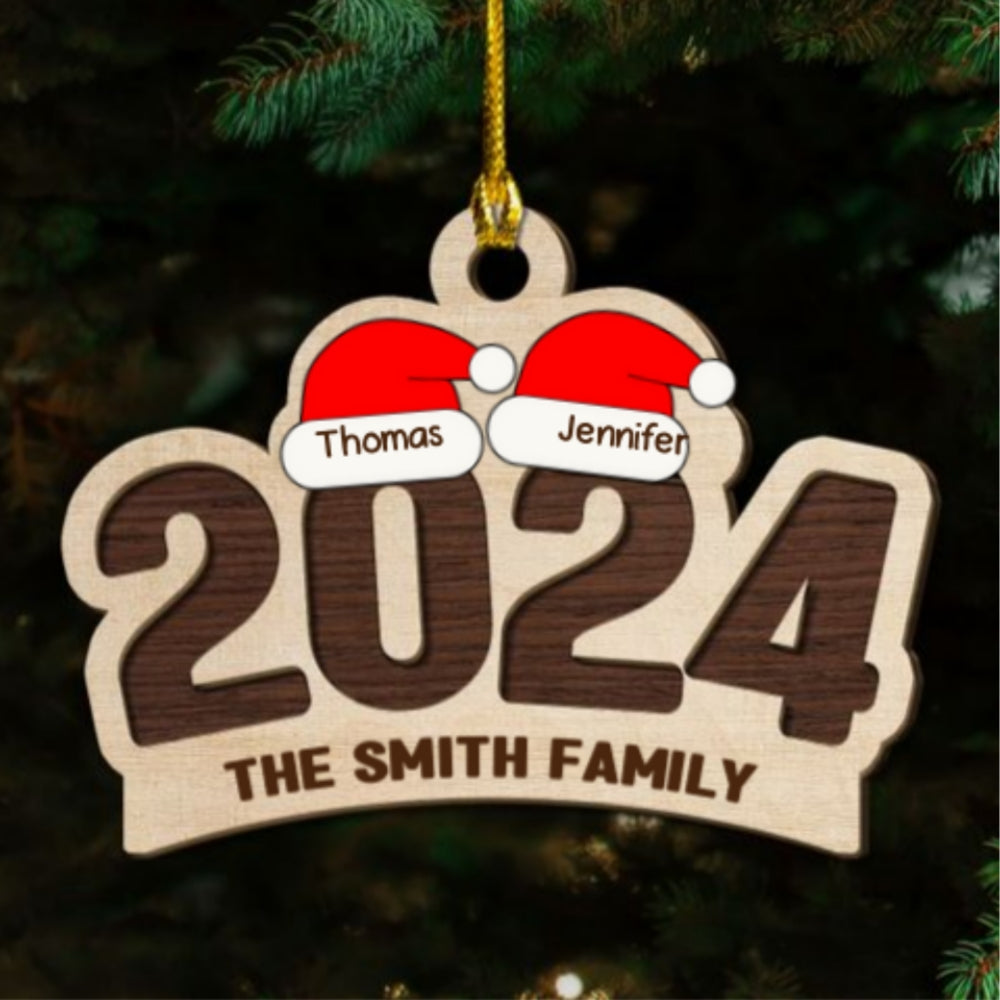 Family Santa Hat - Personalized 2-Layered Wood Ornament