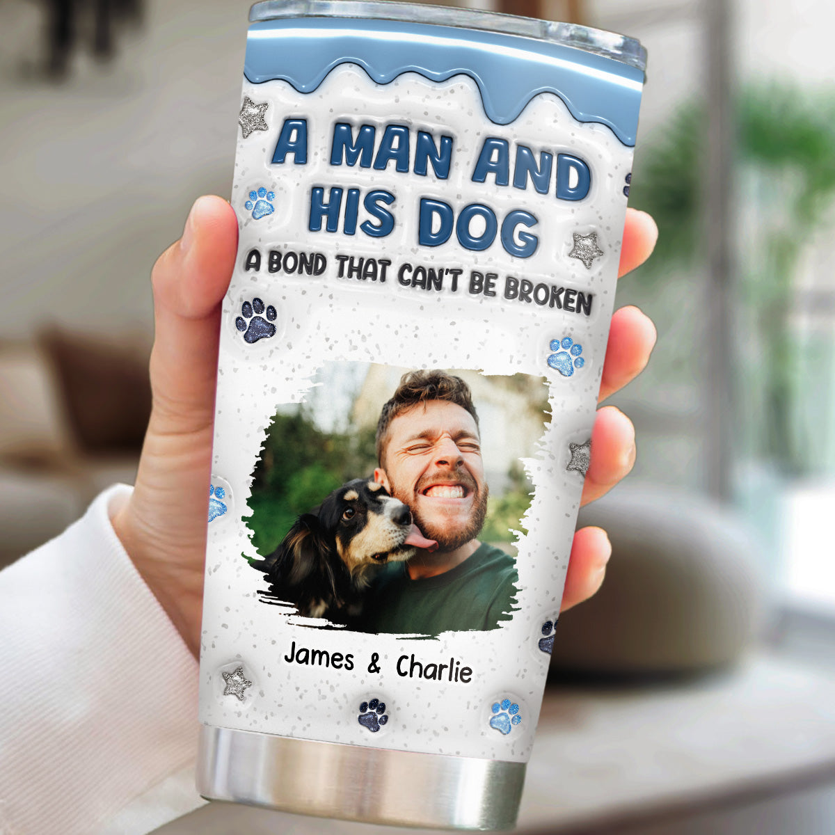 Custom Photo Christmas Birthday Gifts For Dog Lovers • Dog Dad Mom Mum And Their Baby Blue Photo - Personalized 3D Inflated Effect Tumbler
