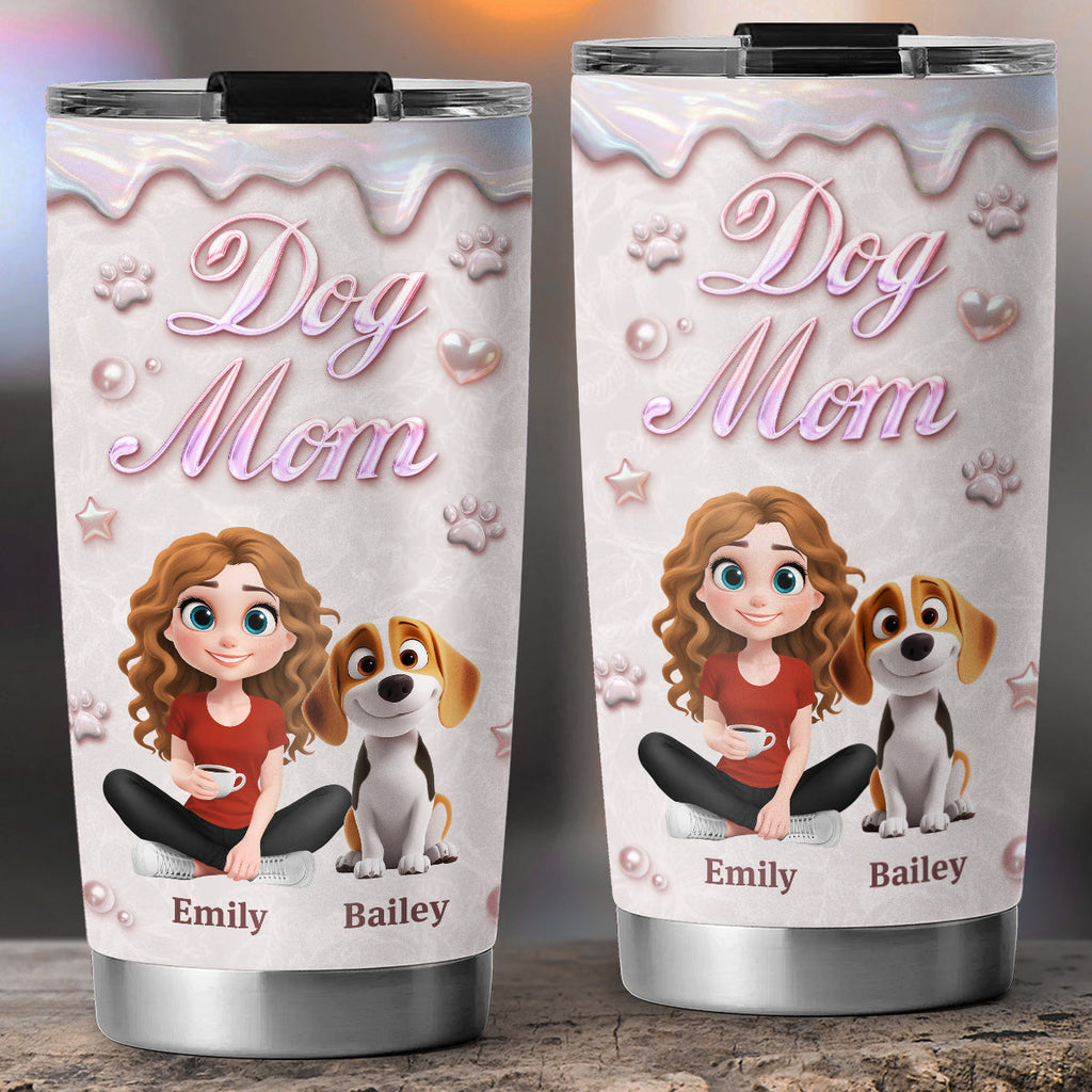 Custom Christmas Birthday Gifts For Dog Mom, Dog Lovers • Sparkling Pearl Dog Mom - Personalized 3D Effect Tumbler