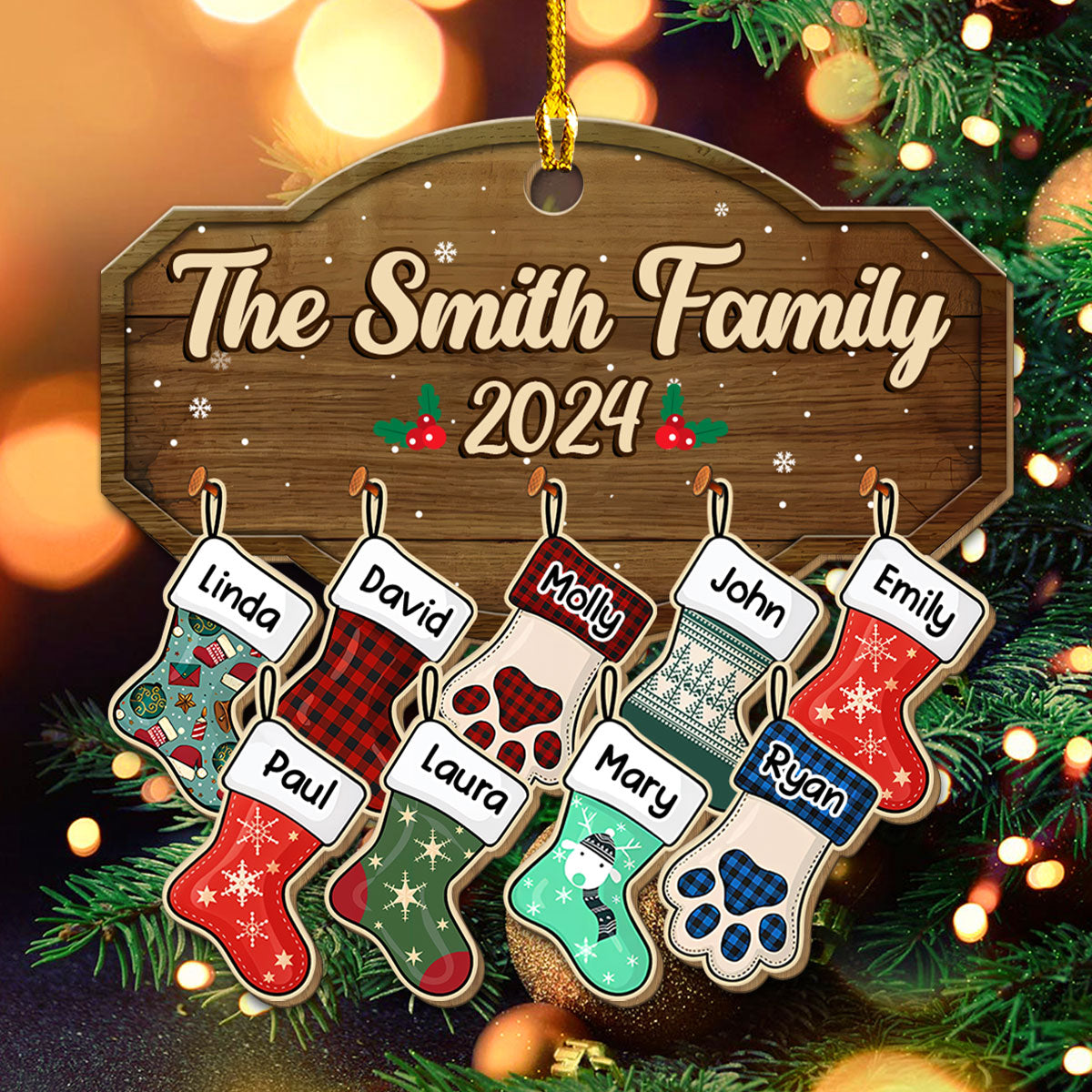Family With Pet - Personalized Wood Ornament