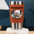 Custom Photo Father's day Birthday Gifts For Cat Dad, Cat Lovers • The Catfather Photo - Personalized Leather Tumbler