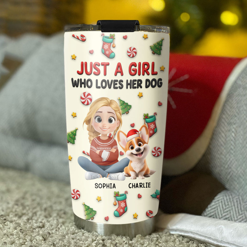 Custom Christmas Birthday Gifts For Dog Mom, Dog Lovers • Just A Girl Loves Her Dog So Much - Personalized 3D Effect Tumbler