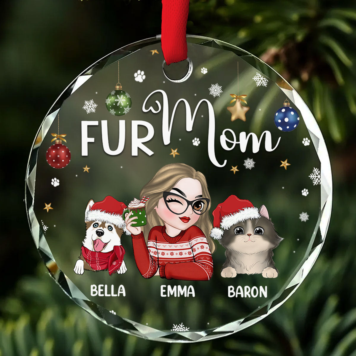 Fur Mom - Personalized Glass Ornament