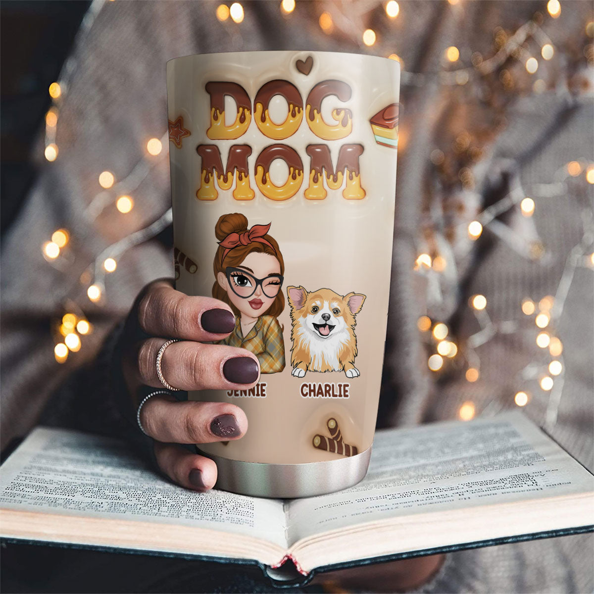 Custom Mother's day Birthday Gifts For Pet Mom, Pet Lovers • Dog Mom Chocolate - Personalized 3D Inflated Effect Tumbler