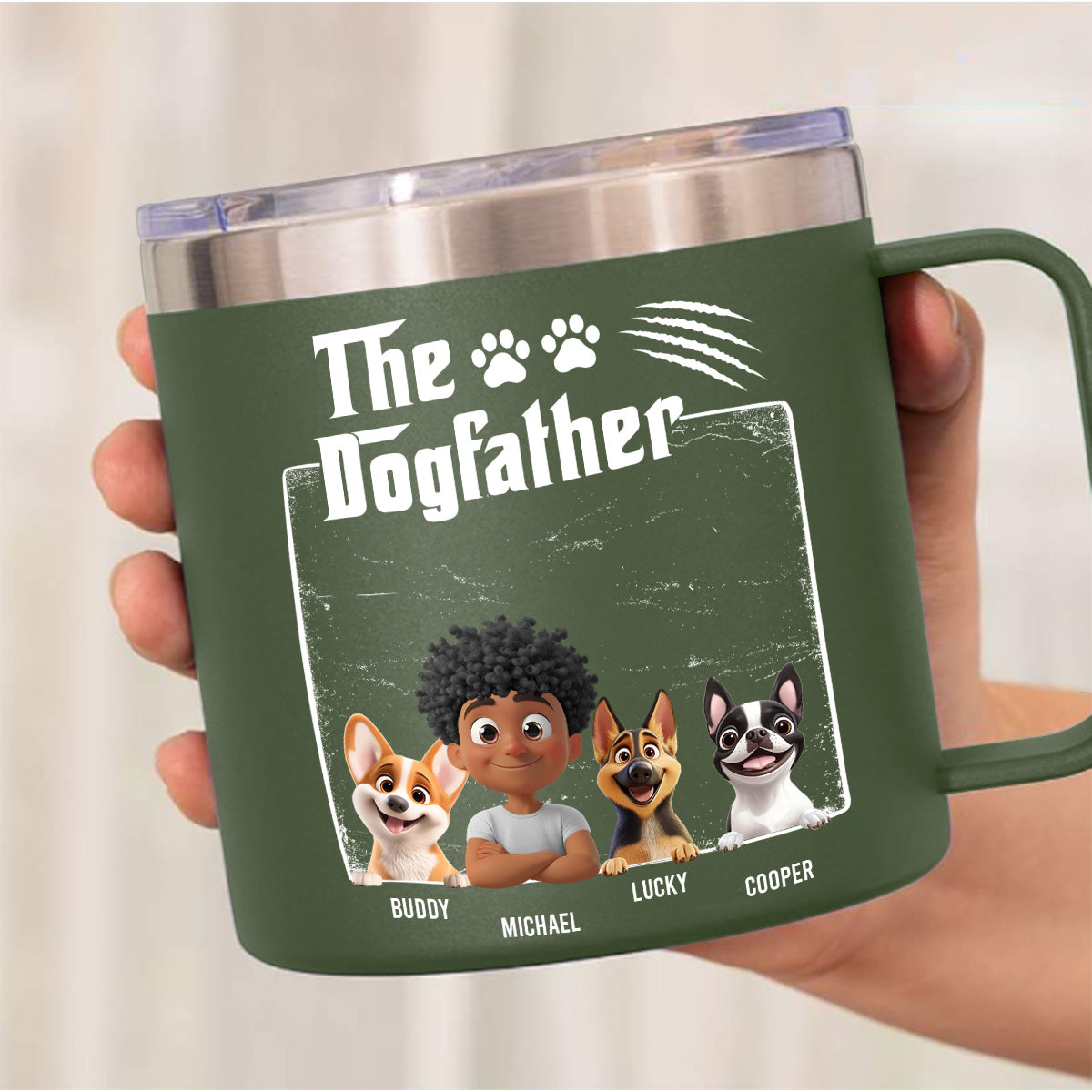 Custom Christmas Birthday Gifts For Dog Dad, Dog Lovers • The Father Of Dog - Personalized 14oz Stainless Steel Tumbler With Handle