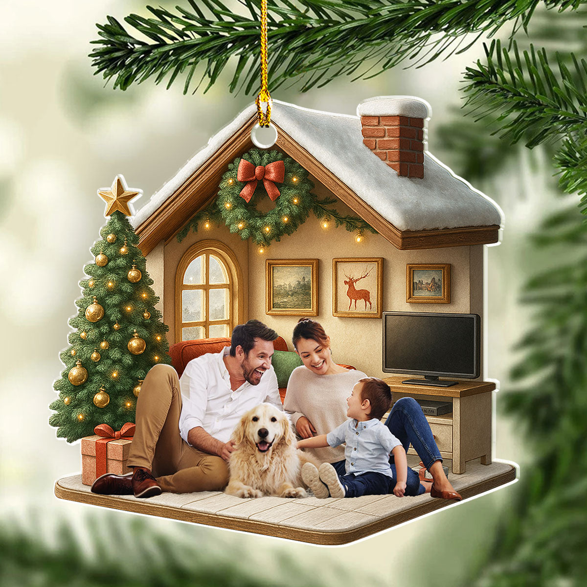 Under A Happy Roof Photo - Personalized 3D Effect Acrylic Ornament