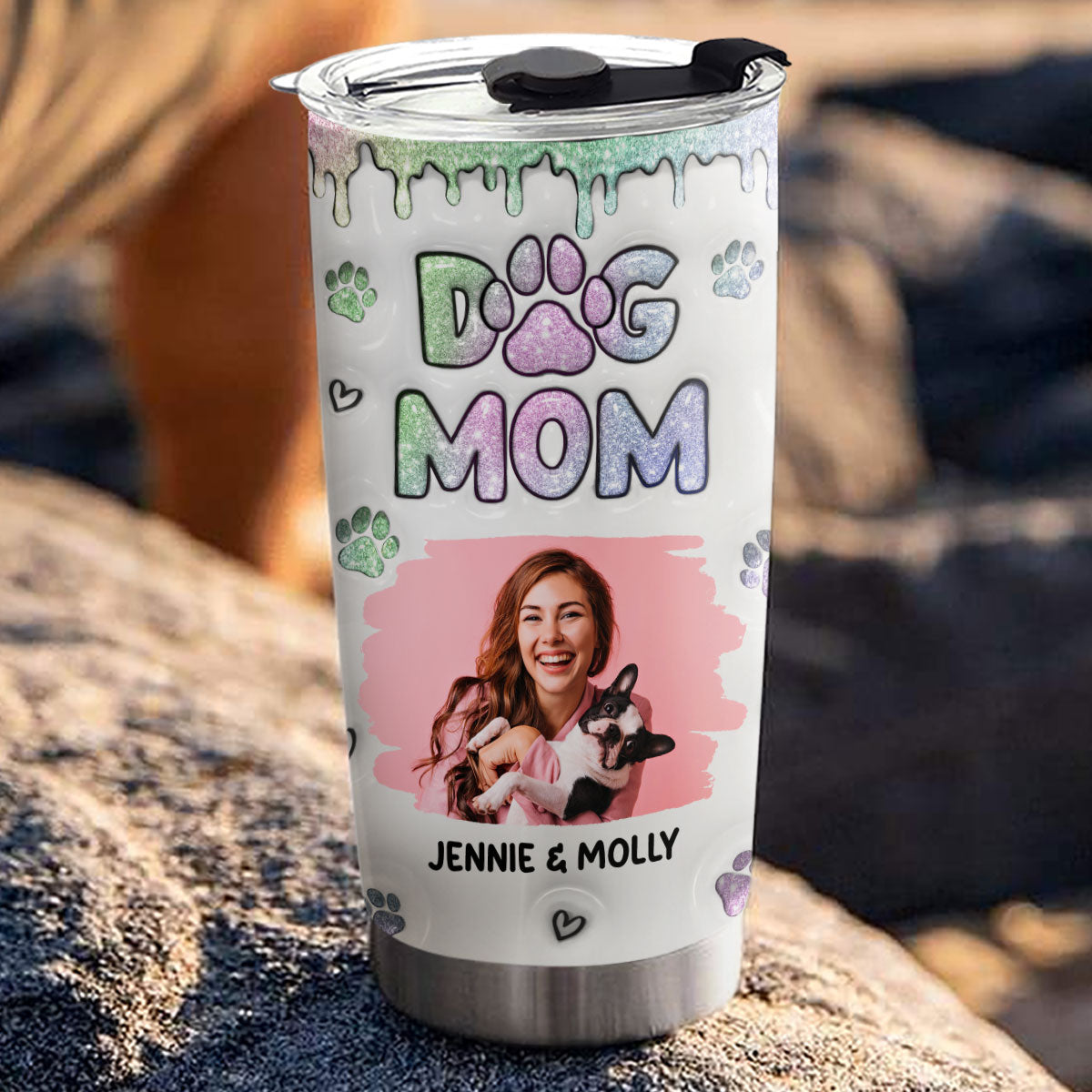 Custom Photo Mother's day Birthday Gifts For Dog Mom, Dog Lovers • Lovely Chibi Dog Mom Version Photo - Personalized 3D Inflated Effect Tumbler
